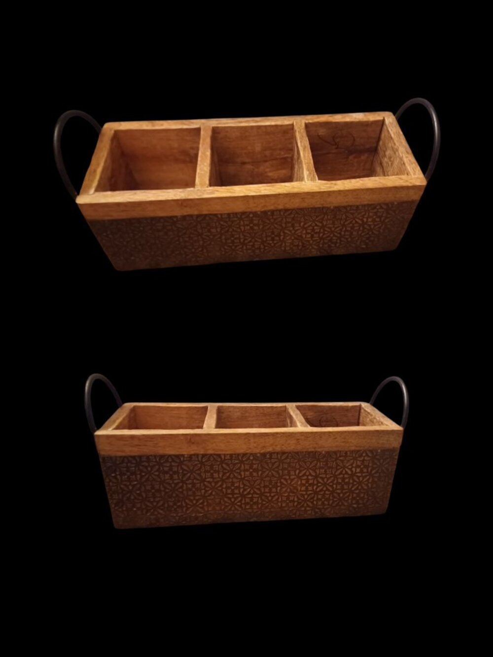 3-compartment wooden cutlery and utensil holder Silverware Caddy